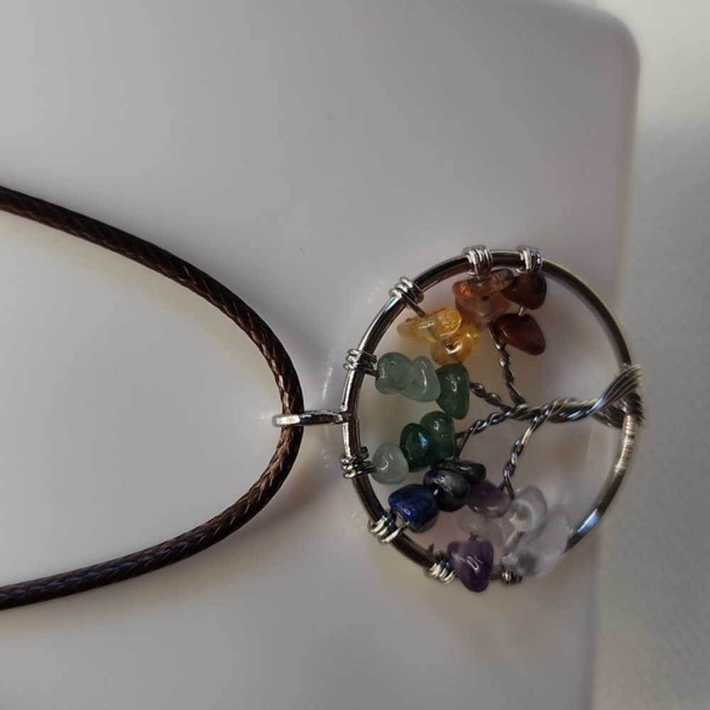 Natural Stone Chakra Healing Tree of Life‎ Necklace